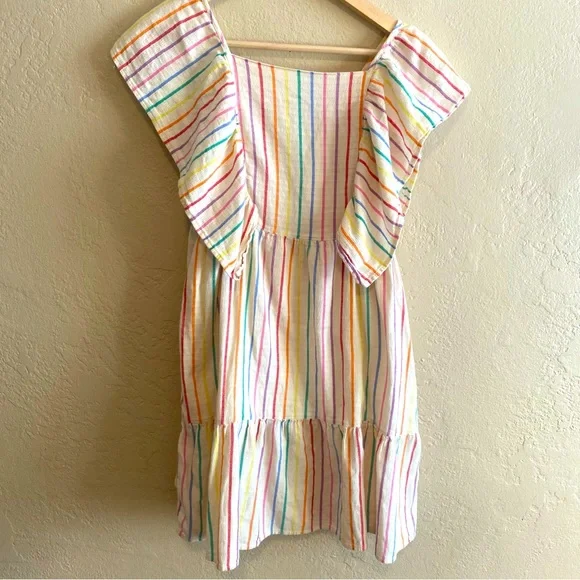 ☀️5/25☀️ Cat & Jack Rainbow Stripe Dress w Flutter Ruffle Sleeve,Cotton,XL 14/16 - Picture 3 of 6